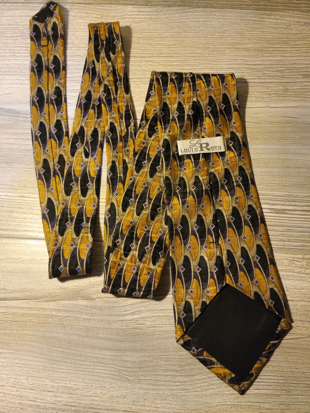 Louis Roth Men’s Gold & Black Patterned Silk Tie